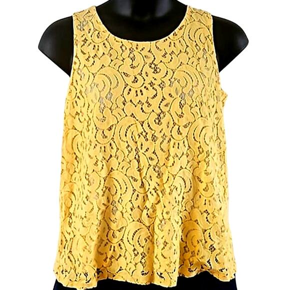 Charter Club Women's Plus Size Sleeveless Lace Blouse - Yellow - 0X - Picture 2 of 7